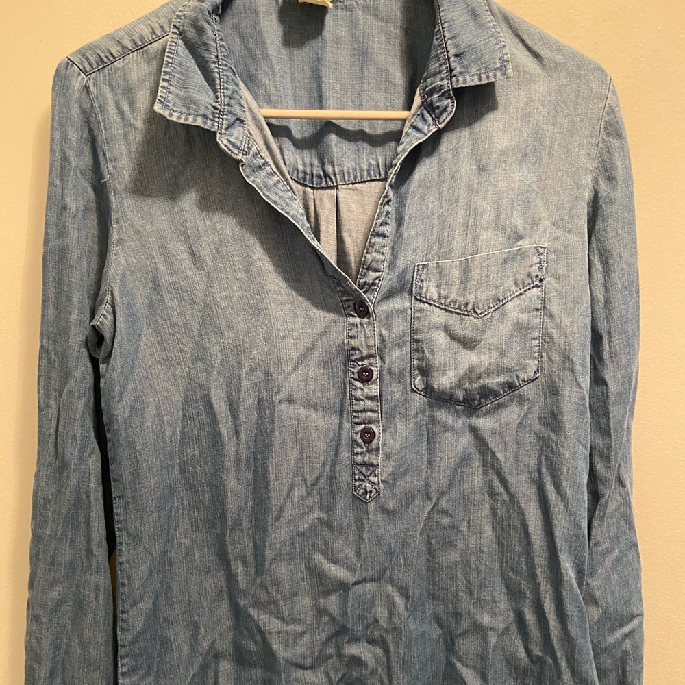 Chambray (Denim)  High Low Button Up